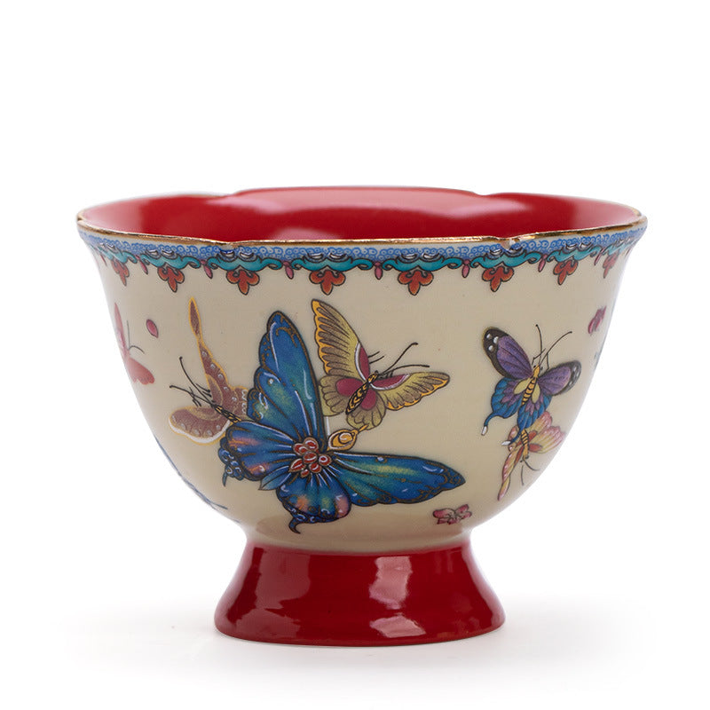 Authentic Palace Wall Red Butterfly Plum Blossom High-Stem Master Teacup - 75ml Gongfu Cup