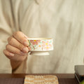 Authentic Rock Mineral White Hand-Painted Camellia Low-Foot Master Teacup - 80ml Gongfu Cup
