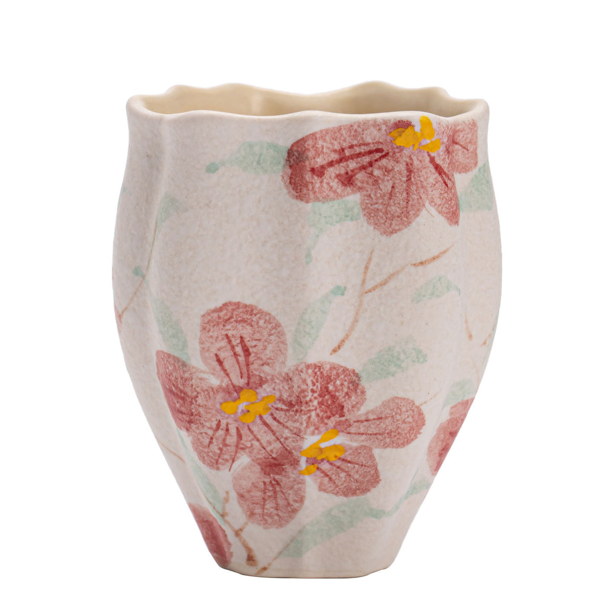 Authentic Rock Mineral White Hand-Painted Camellia Triangular Master Teacup - 80ml Gongfu Cup