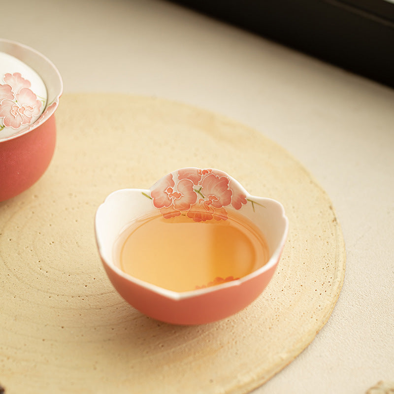 Authentic Rock Mineral White Relief Peach-Pink Butterfly Orchid Master Teacup - 85ml Cup