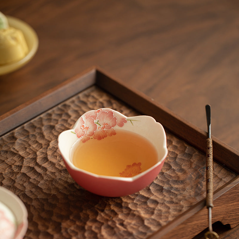 Authentic Rock Mineral White Relief Peach-Pink Butterfly Orchid Master Teacup - 85ml Cup
