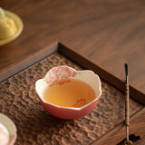Authentic Rock Mineral White Relief Peach-Pink Butterfly Orchid Master Teacup - 85ml Cup