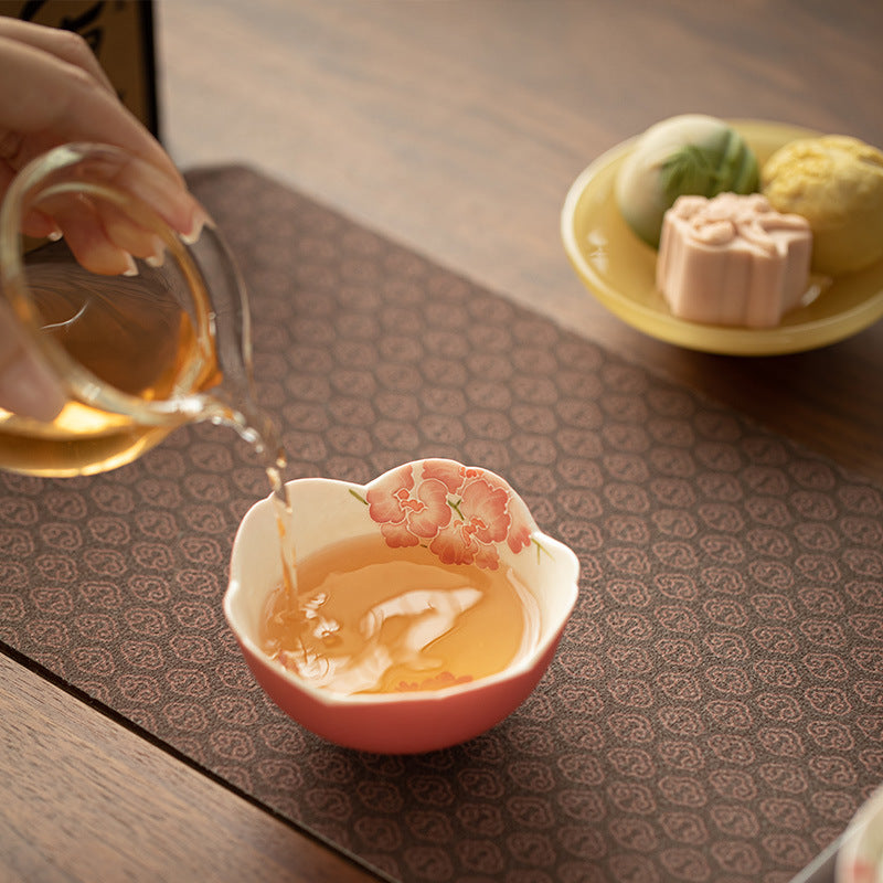 Authentic Rock Mineral White Relief Peach-Pink Butterfly Orchid Master Teacup - 85ml Cup