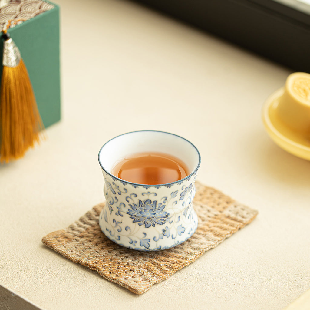 Authentic Blue & White Sterling Silver-Gilt Intertwined Lotus Bamboo-Joint Master Cup - 80ml Gift Box