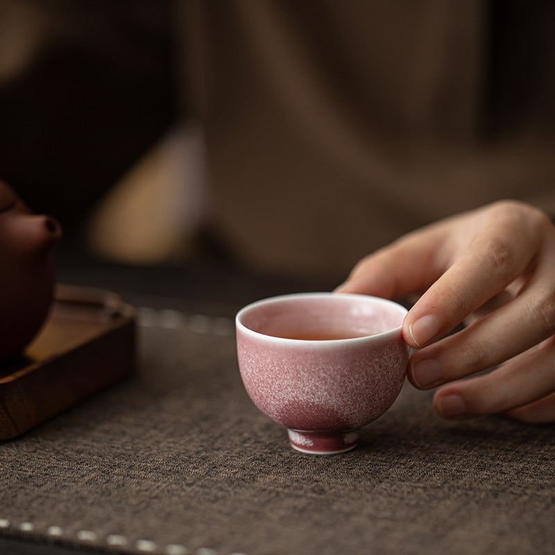 Authentic Jingdezhen Crystalline Flambé Pink Ceramic Master Teacup - 80ml Gongfu Cup