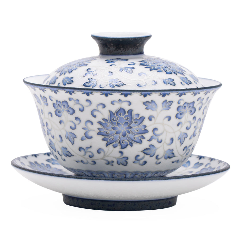 Authentic Blue & White Sterling Silver-Gilt Intertwined Lotus San Cai Gaiwan - 165ml Tea Bowl