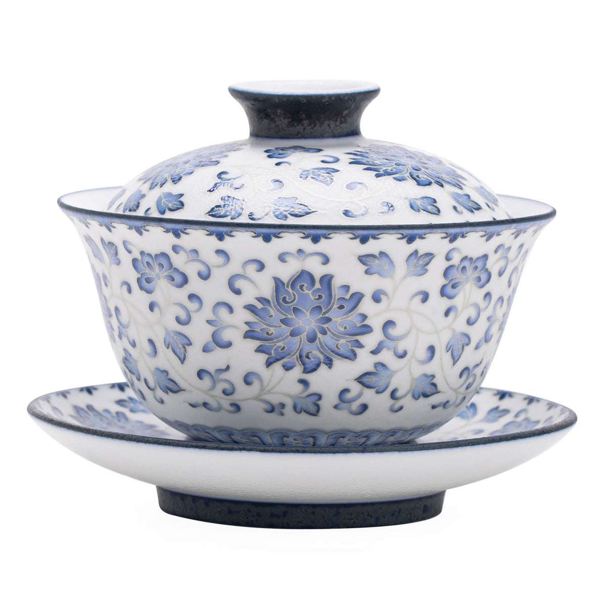 Authentic Blue & White Sterling Silver-Gilt Intertwined Lotus San Cai Gaiwan - 165ml Tea Bowl