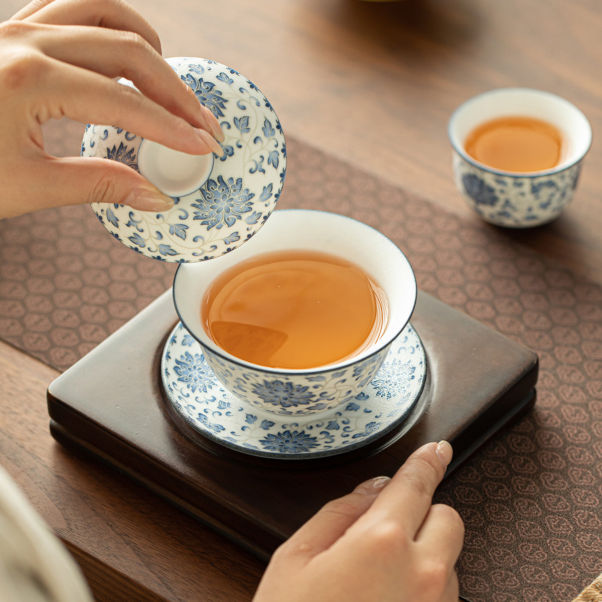 Authentic Blue & White Sterling Silver-Gilt Intertwined Lotus San Cai Gaiwan - 165ml Tea Bowl