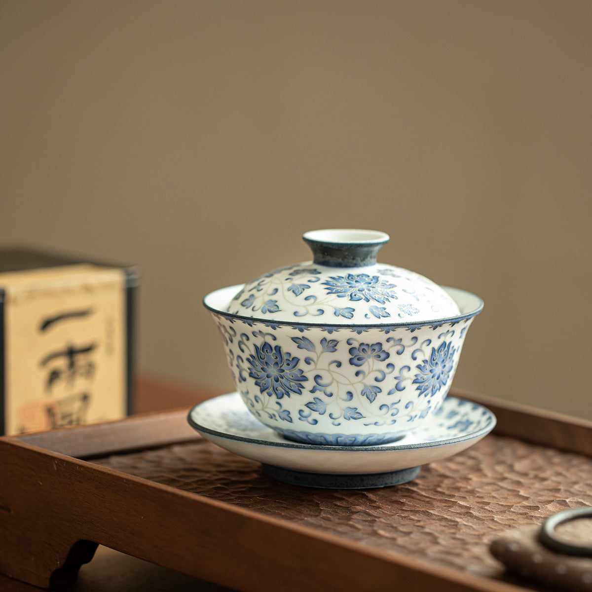 Authentic Blue & White Sterling Silver-Gilt Intertwined Lotus San Cai Gaiwan - 165ml Tea Bowl