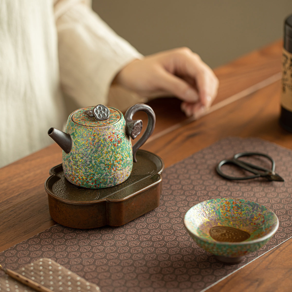 Authentic Old Rock Clay Iridescent Time Lotus Seedpod Ceramic Teapot - 175ml Gongfu Pot