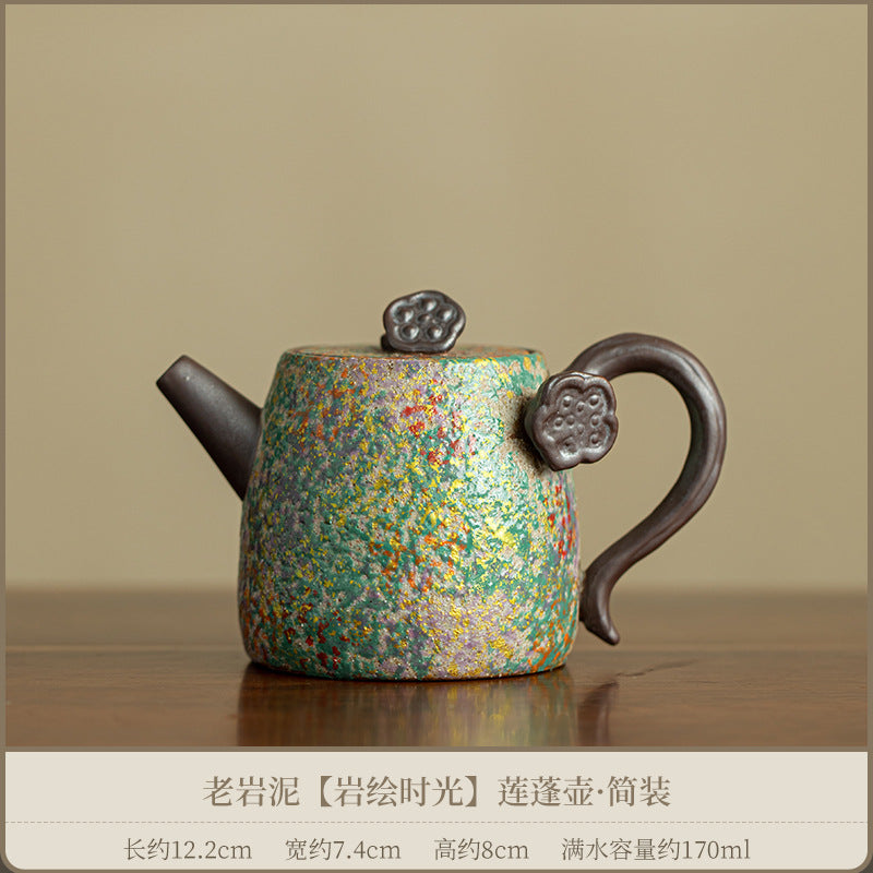 Authentic Old Rock Clay Iridescent Time Lotus Seedpod Ceramic Teapot - 175ml Gongfu Pot