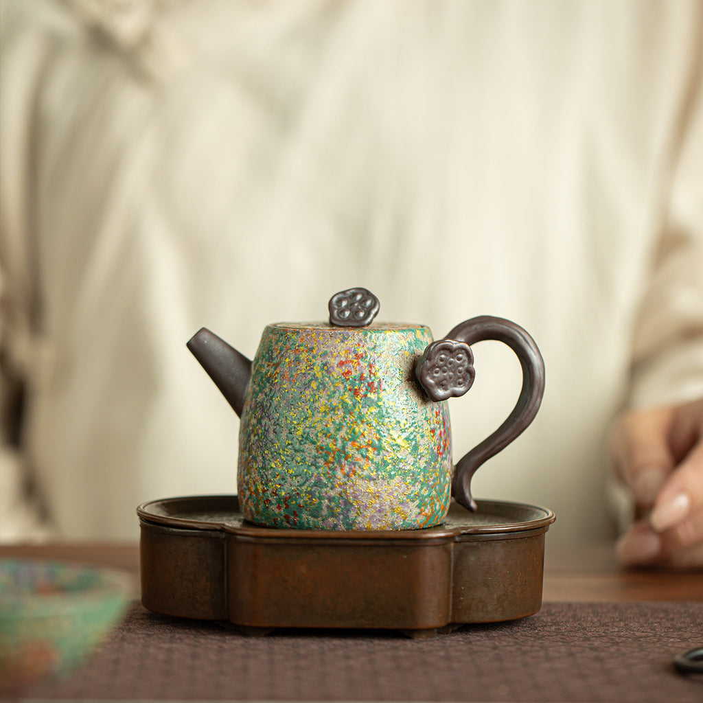 Authentic Old Rock Clay Iridescent Time Lotus Seedpod Ceramic Teapot - 175ml Gongfu Pot