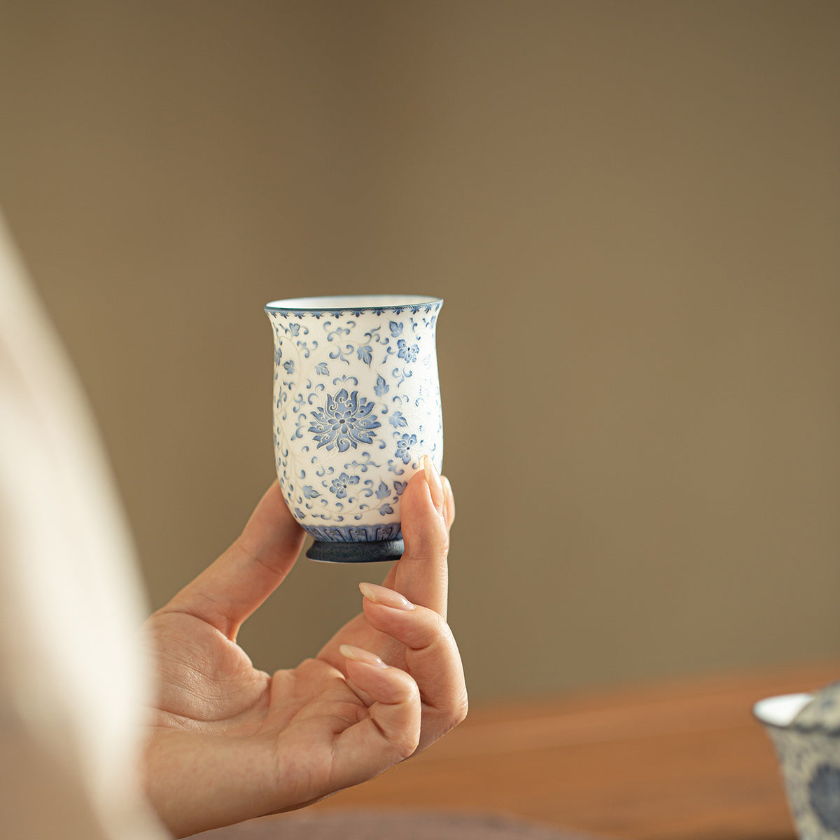 Authentic Blue & White Sterling Silver-Gilt Lotus Cinched-Waist Aroma Cup - 70ml Gift Box