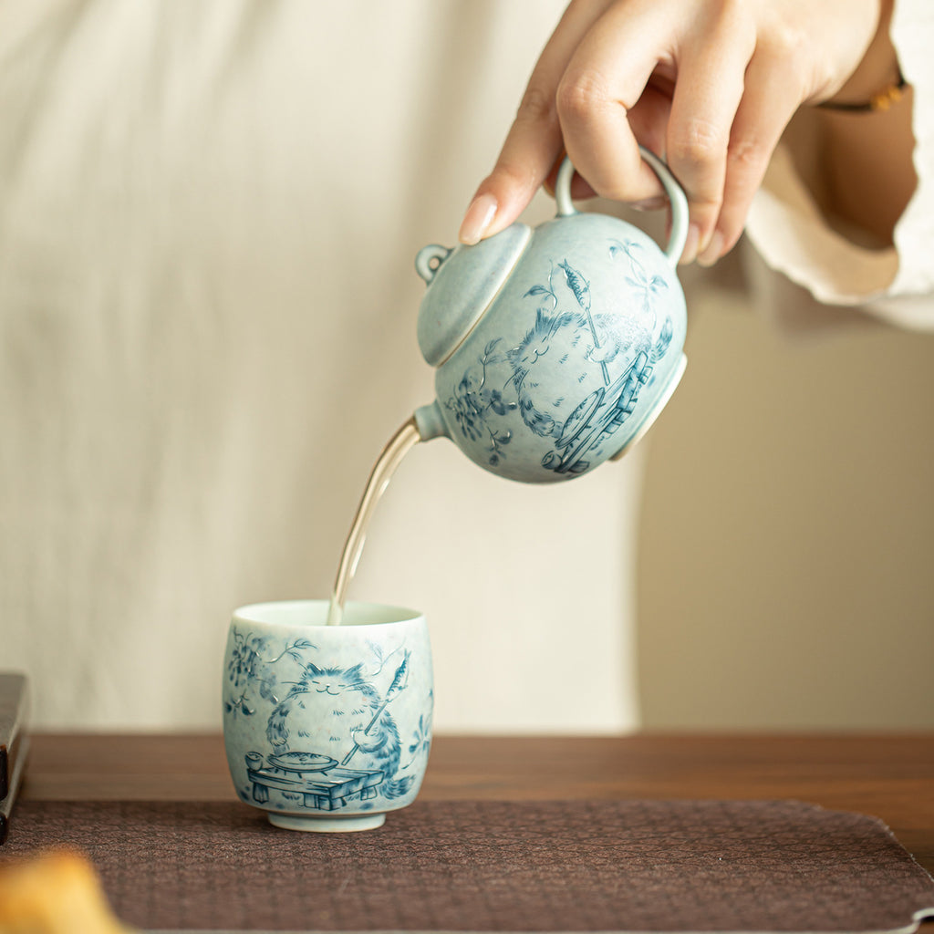Authentic Original Soda-Fired Playful Kitten Handcrafted Master Teacup - 80ml Gongfu Cup