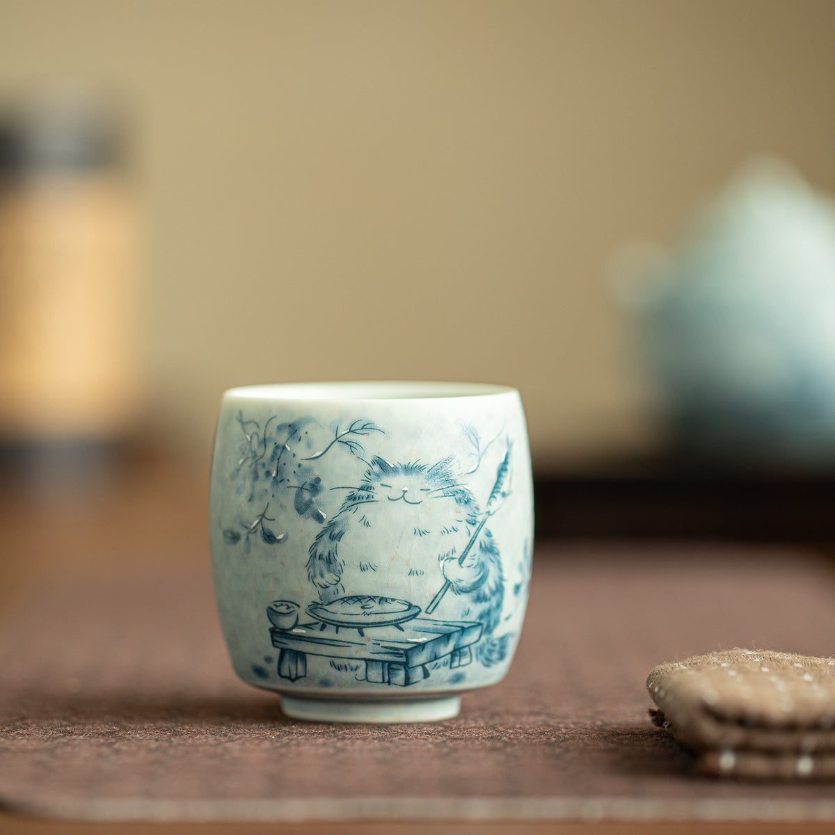 Authentic Original Soda-Fired Playful Kitten Handcrafted Master Teacup - 80ml Gongfu Cup