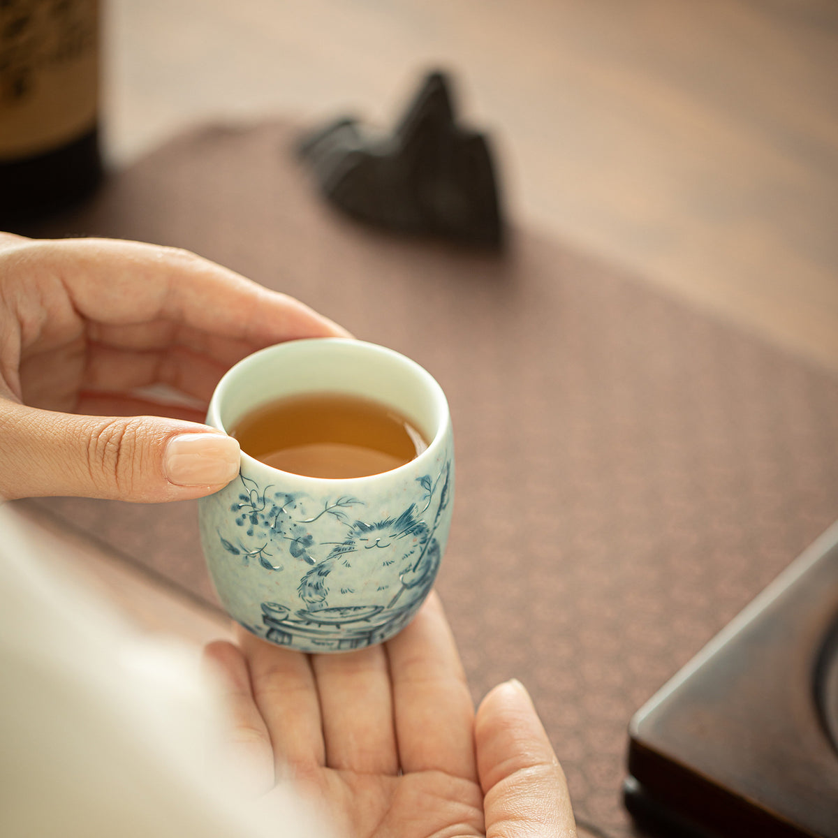 Authentic Original Soda-Fired Playful Kitten Handcrafted Master Teacup - 80ml Gongfu Cup