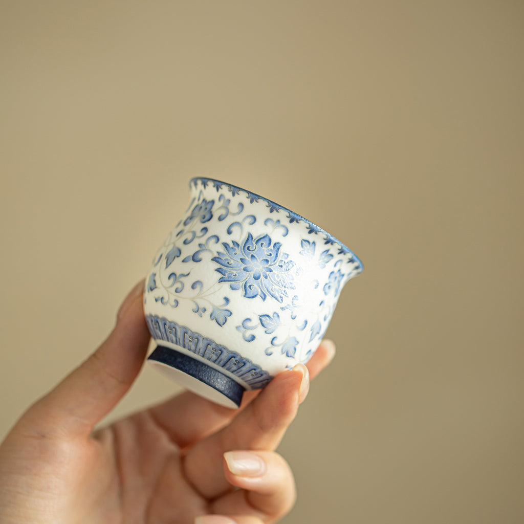 Authentic Blue & White Sterling Silver-Gilt Intertwined Lotus Longdan Master Teacup - 85ml Cup