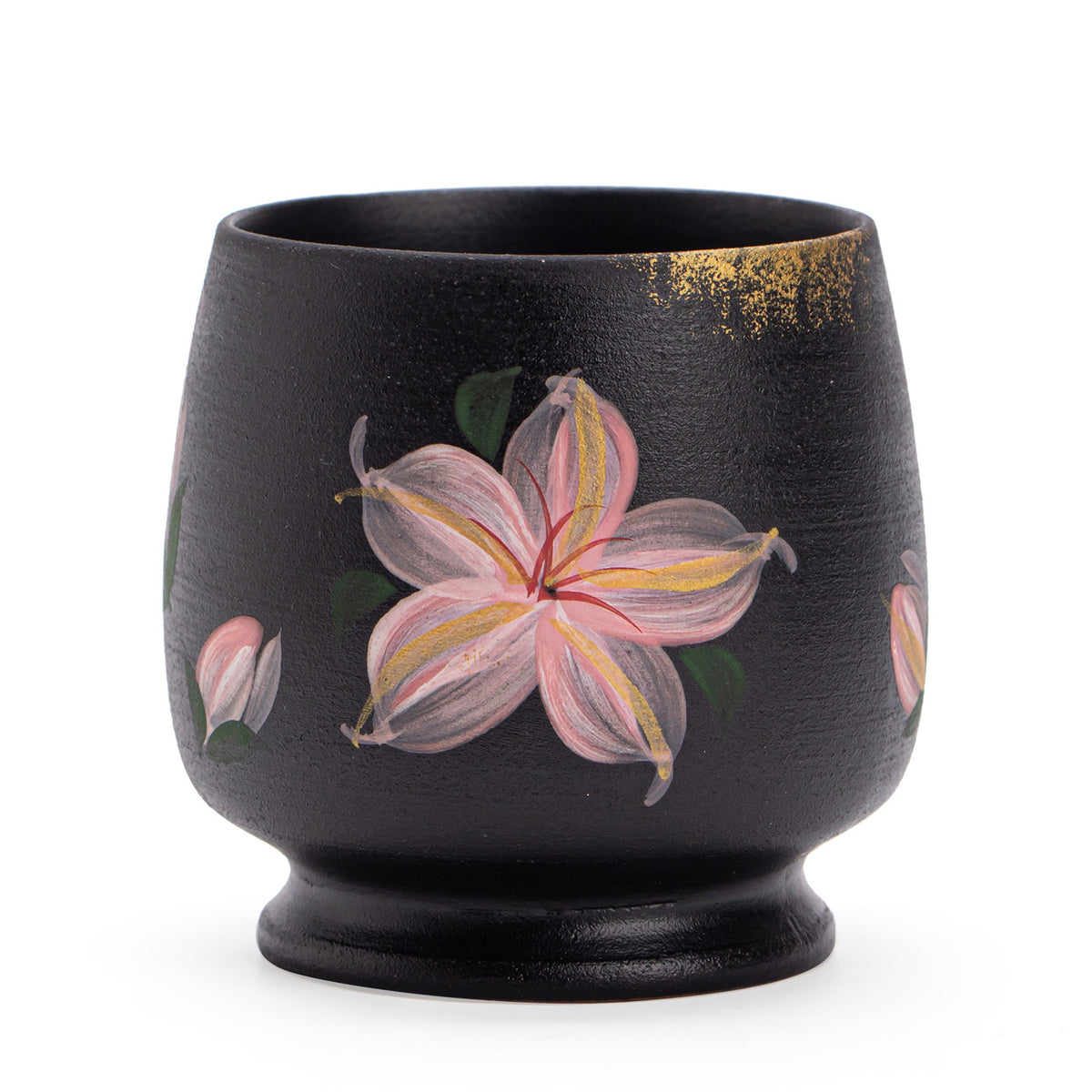 Authentic Black Pottery Ink Lily 24K Gilded Dragon Egg Master Teacup - 85ml Gongfu Tasting Cup