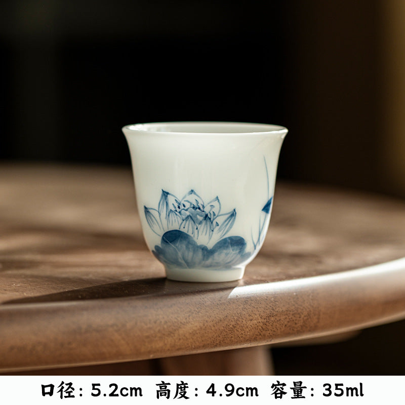 Luxury Dehua Ice Mutton-Fat Jade Blue & White Hand-Painted Master Teacup - 75ml Gongfu Cup