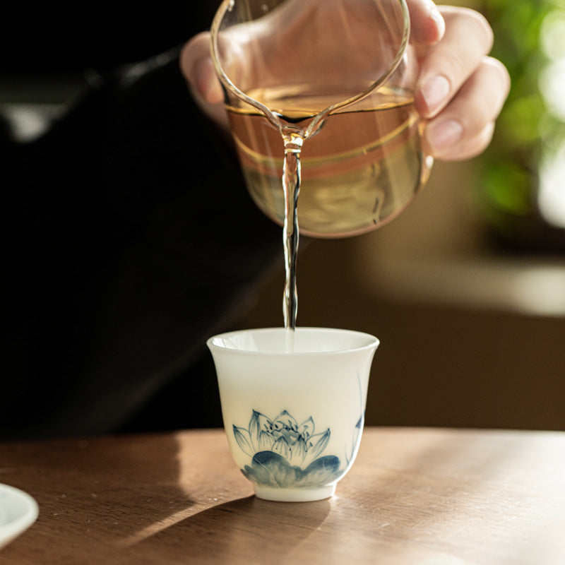 Luxury Dehua Ice Mutton-Fat Jade Blue & White Hand-Painted Master Teacup - 75ml Gongfu Cup