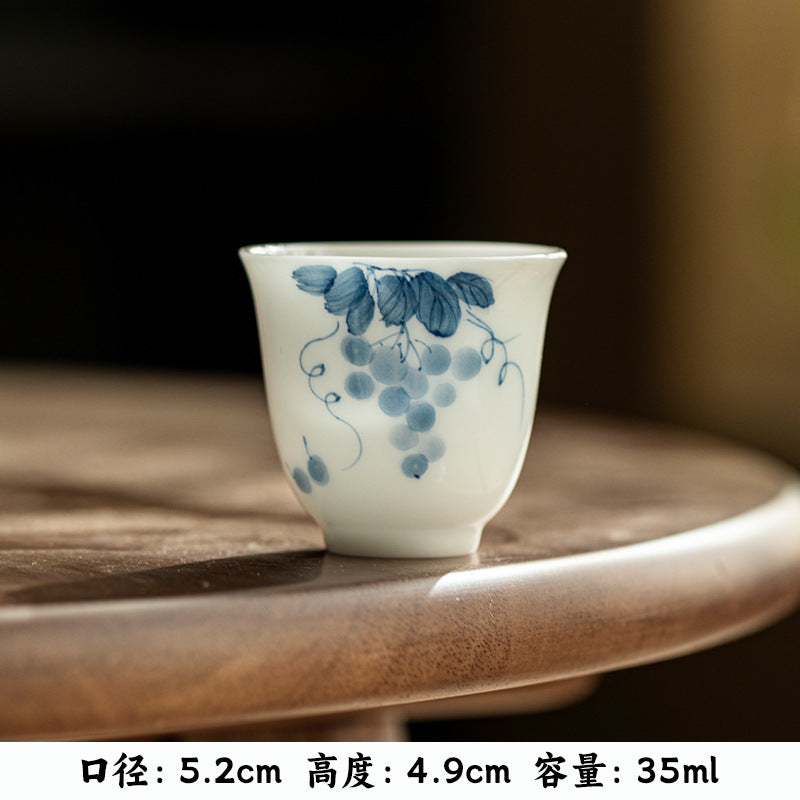 Luxury Dehua Ice Mutton-Fat Jade Blue & White Hand-Painted Master Teacup - 75ml Gongfu Cup