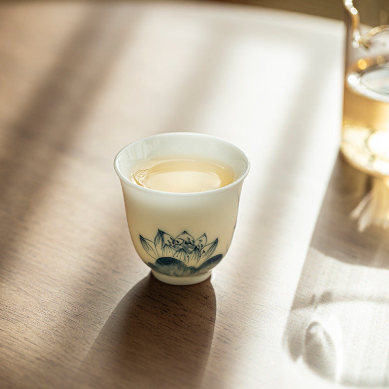 Luxury Dehua Ice Mutton-Fat Jade Blue & White Hand-Painted Master Teacup - 75ml Gongfu Cup