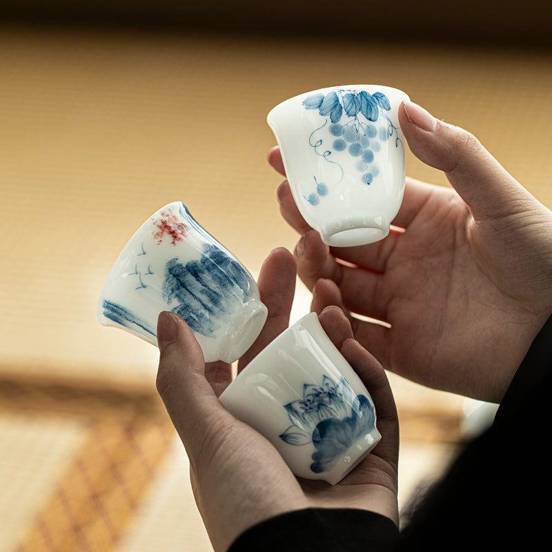 Luxury Dehua Ice Mutton-Fat Jade Blue & White Hand-Painted Master Teacup - 75ml Gongfu Cup