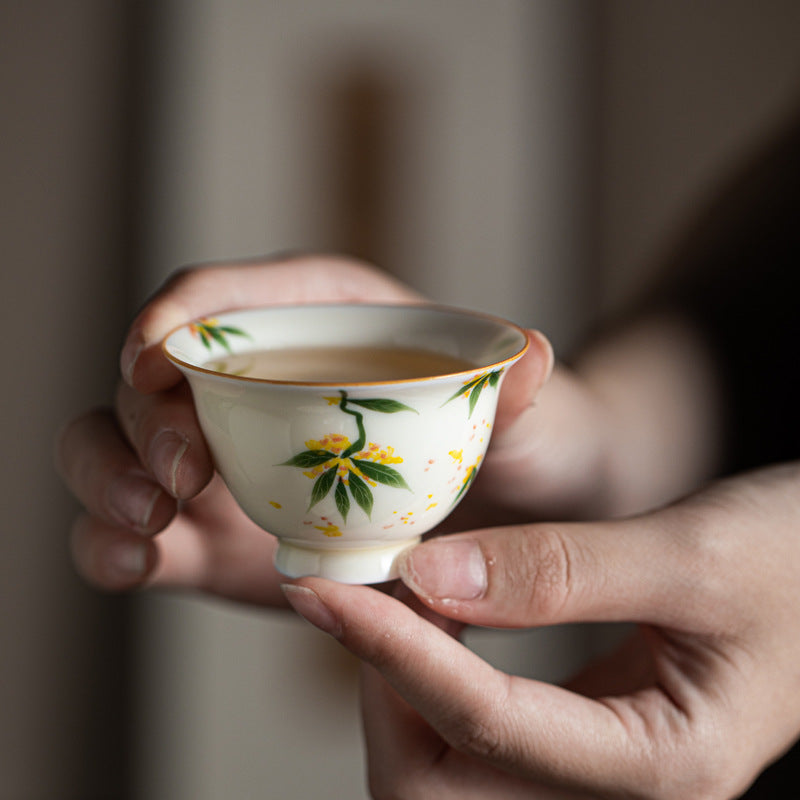 Authentic Honey Yellow Glaze Hand-Painted Persimmon Small Yashou Master Teacup - 70ml Cup