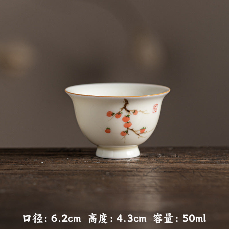 Authentic Honey Yellow Glaze Hand-Painted Persimmon Small Yashou Master Teacup - 70ml Cup