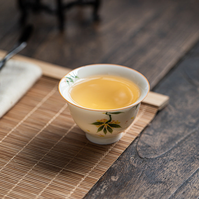 Authentic Honey Yellow Glaze Hand-Painted Persimmon Small Yashou Master Teacup - 70ml Cup
