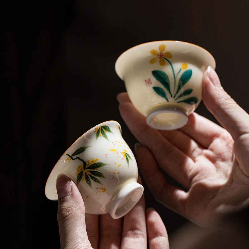 Authentic Honey Yellow Glaze Hand-Painted Persimmon Small Yashou Master Teacup - 70ml Cup