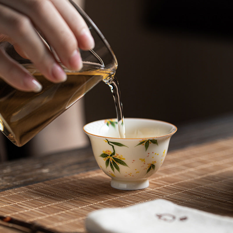 Authentic Honey Yellow Glaze Hand-Painted Persimmon Small Yashou Master Teacup - 70ml Cup