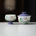 Handcrafted Arita-Style Purple Rhyme Lotus Solo Gaiwan & Cup Tea Set with Gold Tracing - 2pc Suite