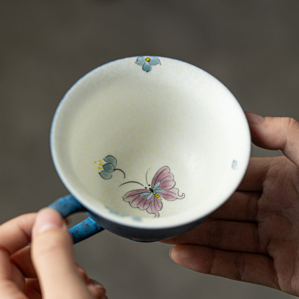 Authentic Gold-Splashed Hand-Painted Osmanthus & Butterfly Ceramic Mug - 280ml Pastoral Cup