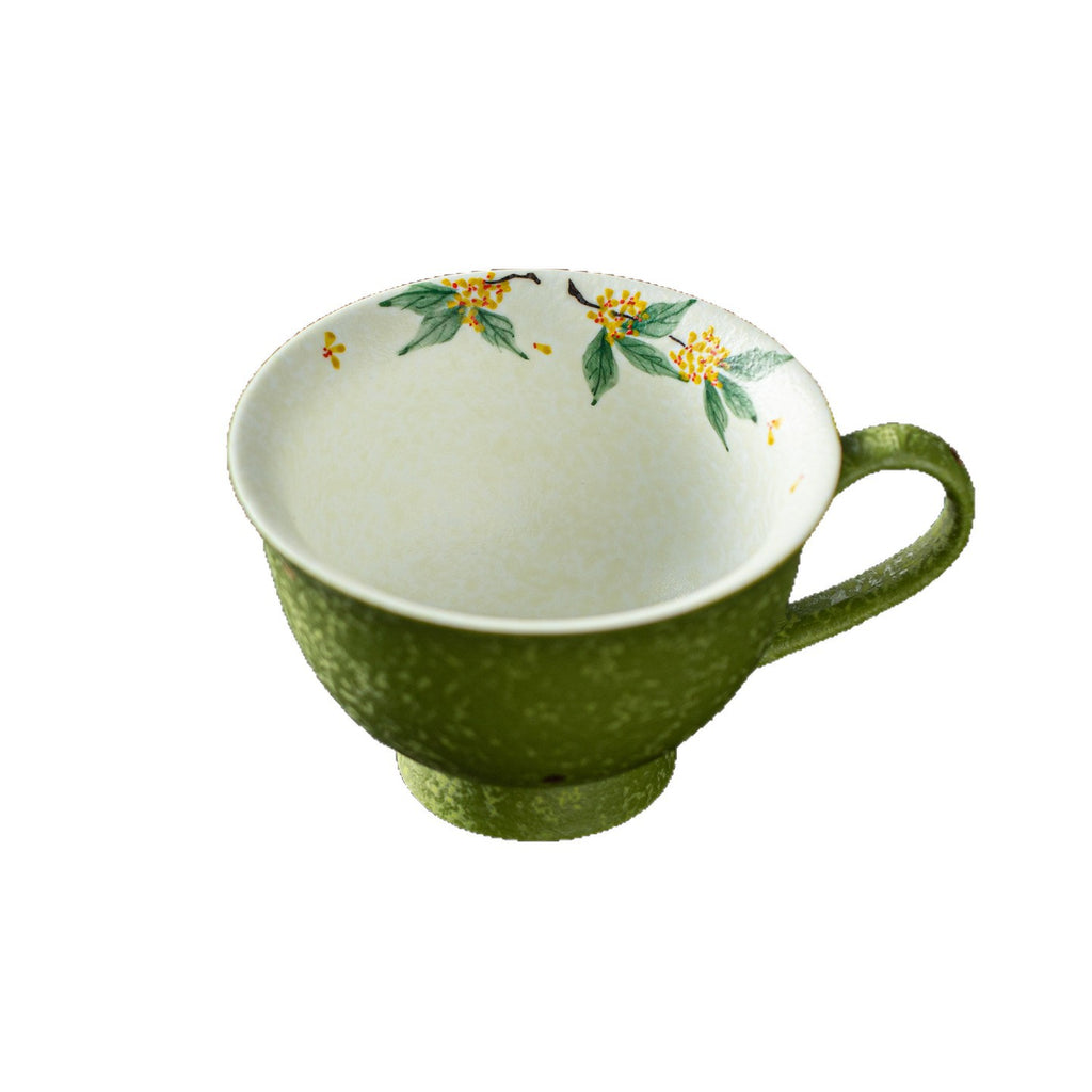 Authentic Gold-Splashed Hand-Painted Osmanthus & Butterfly Ceramic Mug - 280ml Pastoral Cup