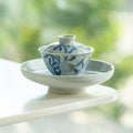Authentic Antique Blue & White Pomegranate San Cai Gaiwan - 165ml Anti-Scald Gongfu Tea Bowl