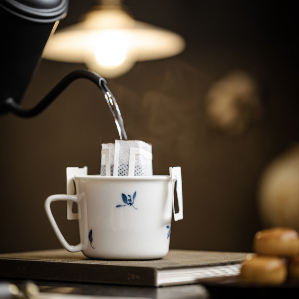 Authentic High-White Porcelain Hand-Painted Blue-Ink Butterfly Orchid Mug - 350ml Office Cup