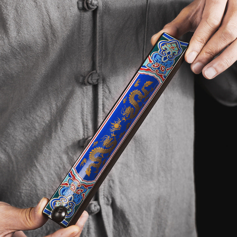 Twin dragons playing with pearl blue ceramic incense holder