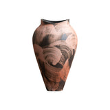 Contemporary Chinese Brushstroke Ceramic Vase – Warm Copper & Charcoal Sculptural Flower Vessel, 30.5 cm