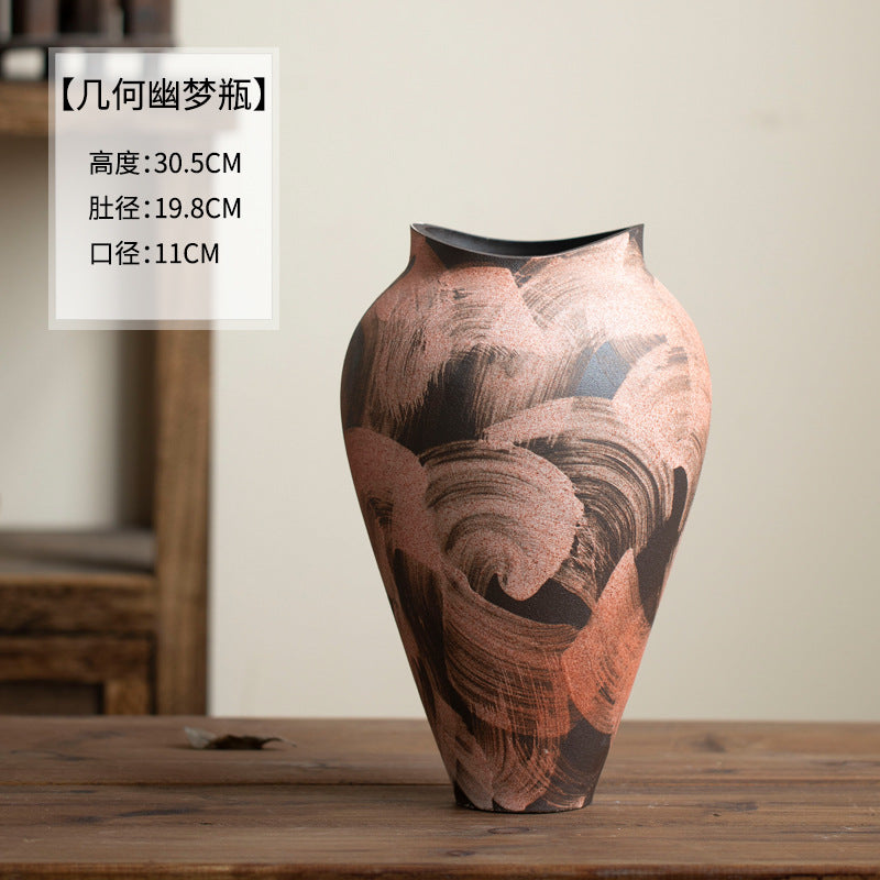 Warm brushstroke ceramic vase with dimensions