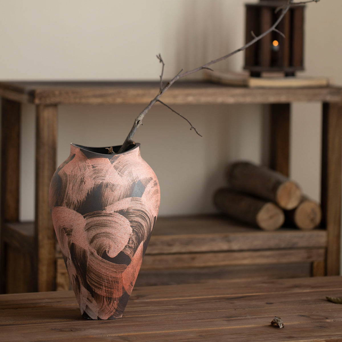 Abstract painterly ceramic vase in New Chinese interior