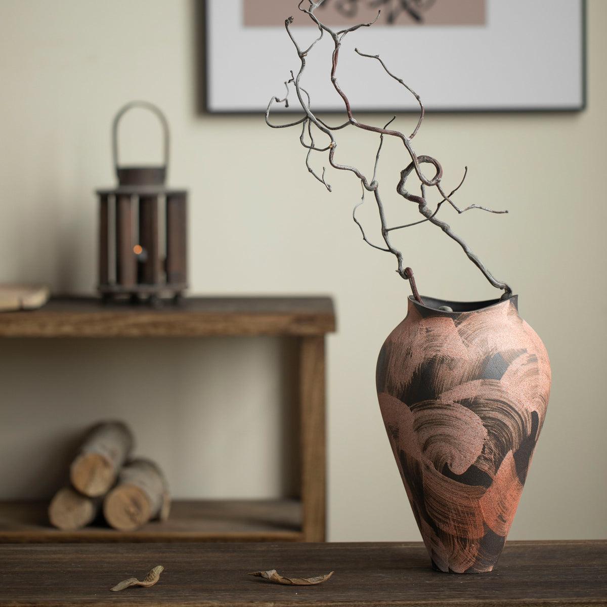Chinese style ceramic vase with dry branch arrangement