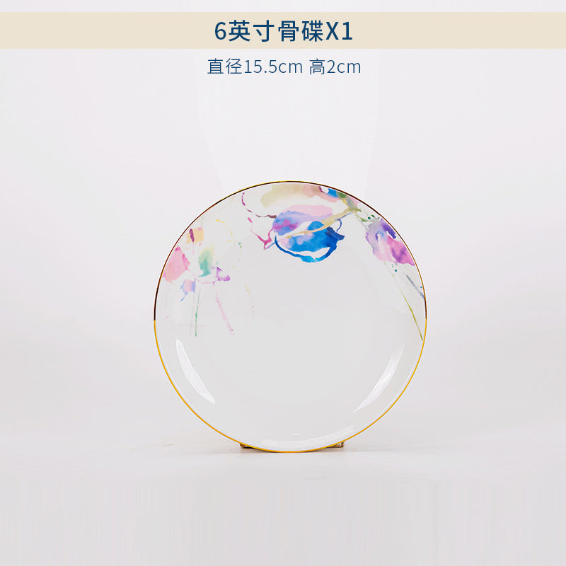 Watercolor floral bone china 6-inch side plate with gold rim