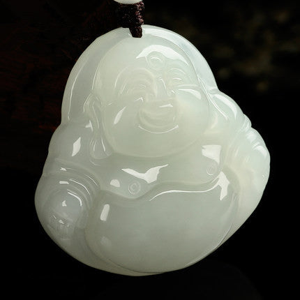 Certified natural white Hetian jade Maitreya Buddha pendant