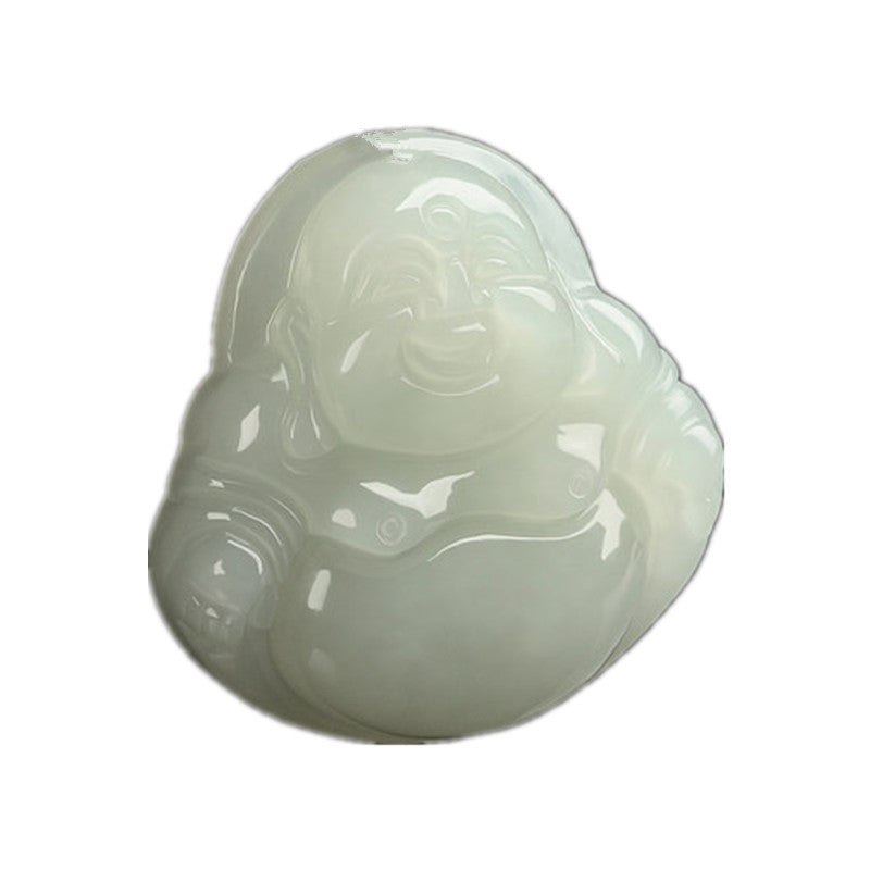 White Hetian jade laughing Maitreya Buddha pendant polished carving