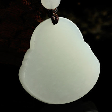 Certified white Hetian jade Buddha pendant smooth polished surface