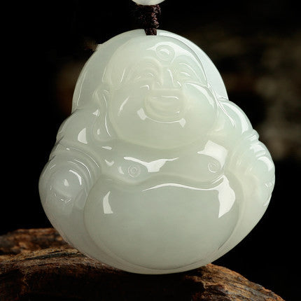 Luxury white jade Maitreya Buddha pendant traditional Chinese carving