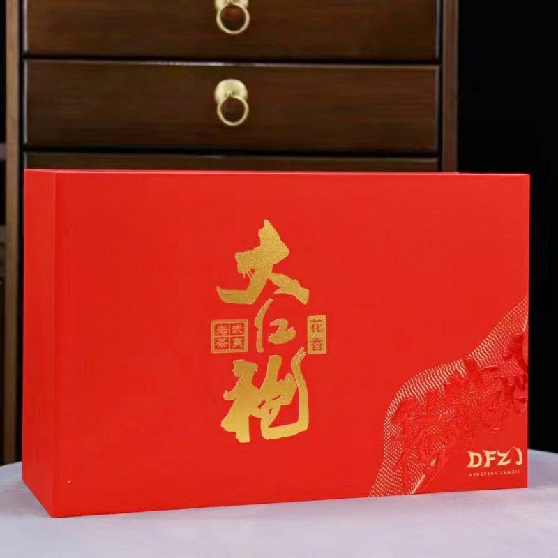 Individually wrapped Wuyi rock oolong tea portions in red gift box