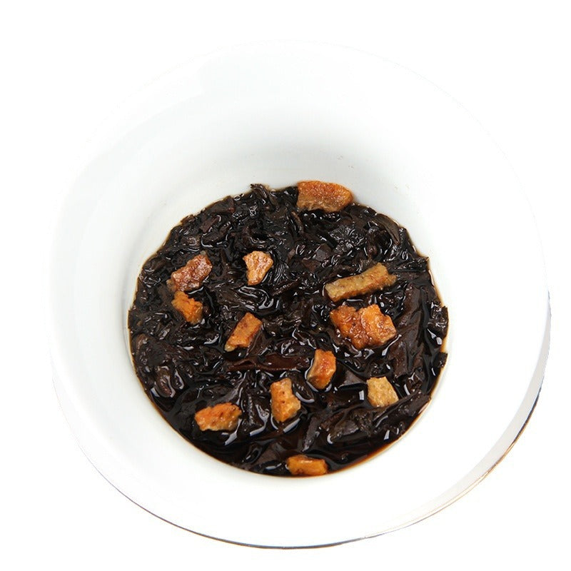 Infused Xinhui Chenpi Ripe Pu-erh with citrus peel 新会陈皮熟普 叶底