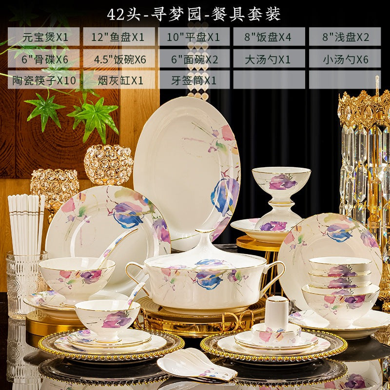 Xunmengyuan 42-piece bone china dinnerware configuration